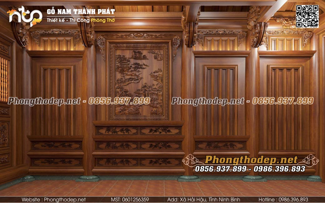 Bố trí vách hậu gian phải nhà gỗ 3 gian 4 mái
